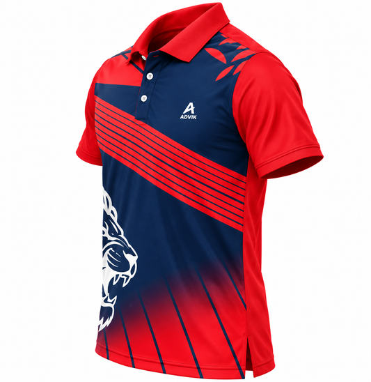 Premium Red & Navy Blue Sports Polo T-Shirt | Athletic Fit | Sublimation Sportswear