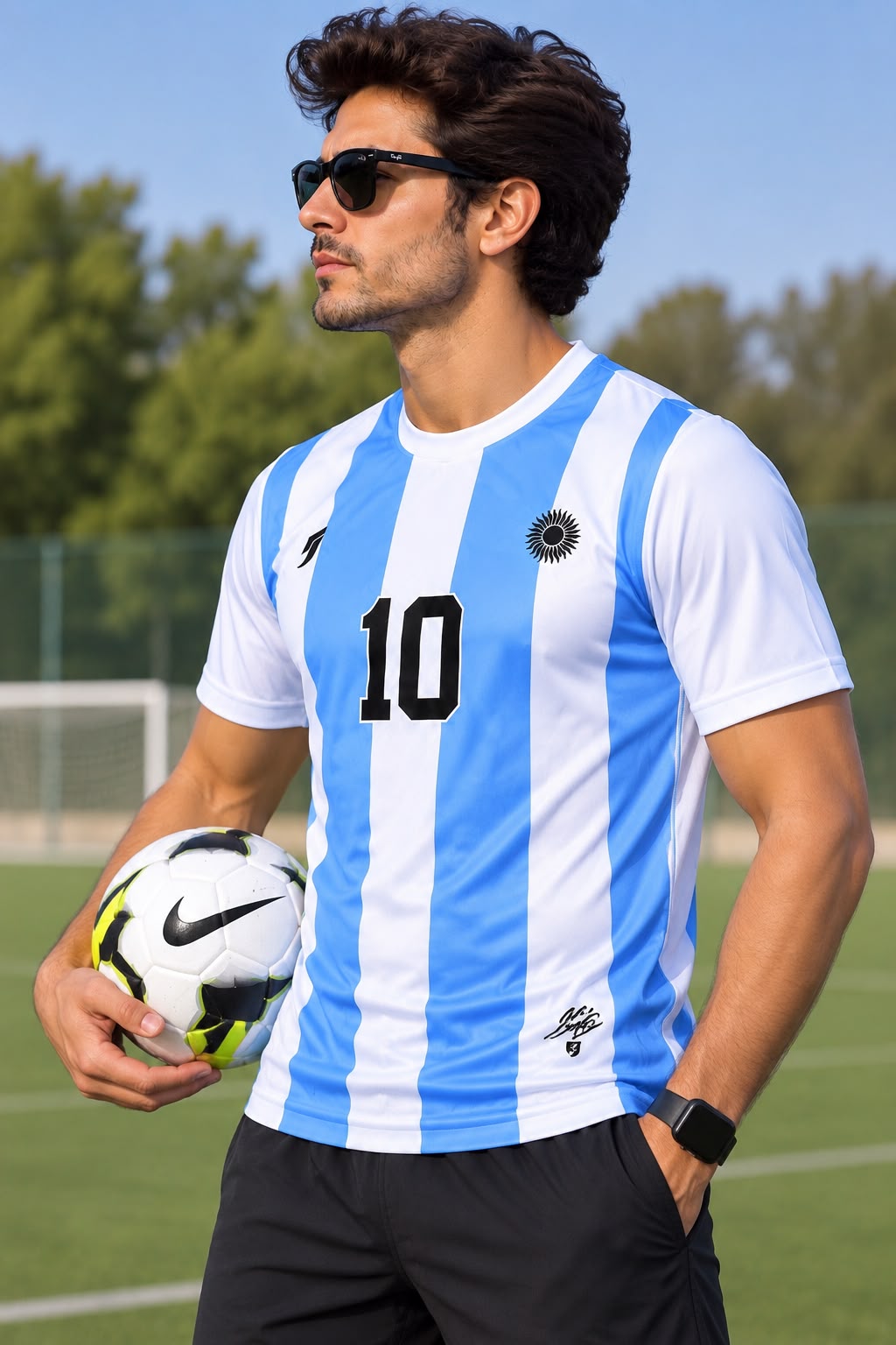 Men Lionel Messi Striped T-shirt