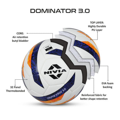 Nivia Dominator 3.0 FIFA Certified Football | 32 Panels | Multicolour