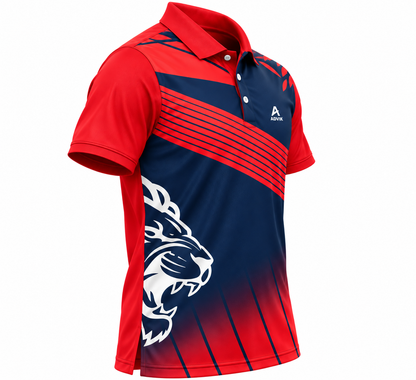Premium Red & Navy Blue Sports Polo T-Shirt | Athletic Fit | Sublimation Sportswear