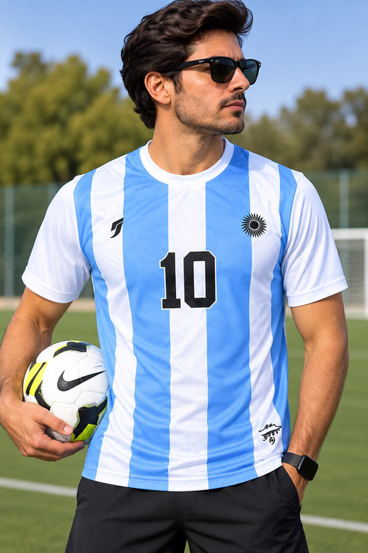 Men Lionel Messi Striped T-shirt