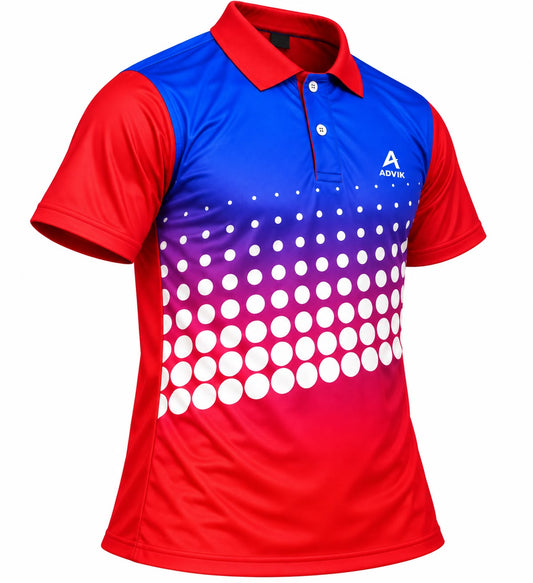 Men’s Blue & Red Sports Polo T-Shirt | Athletic Fit Performance Sportswear