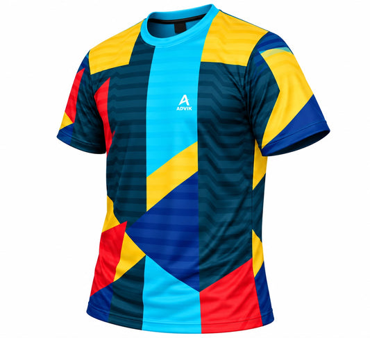Men’s Multicolor Printed Sports T-Shirt | Round Neck Performance Athletic Wear