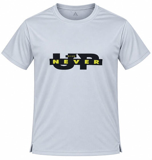Men’s Light Grey Sports T-Shirt with Graphic Print | Round Neck | Short Sleeve | Polyester Athletic Wear
