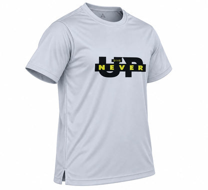 Men’s Light Grey Sports T-Shirt with Graphic Print | Round Neck | Short Sleeve | Polyester Athletic Wear