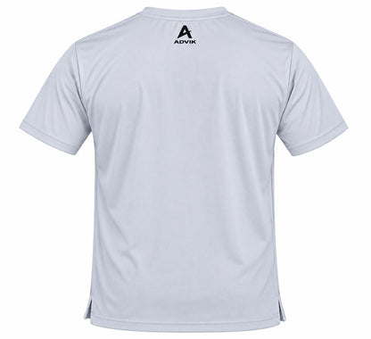 Men’s Light Grey Sports T-Shirt with Graphic Print | Round Neck | Short Sleeve | Polyester Athletic Wear