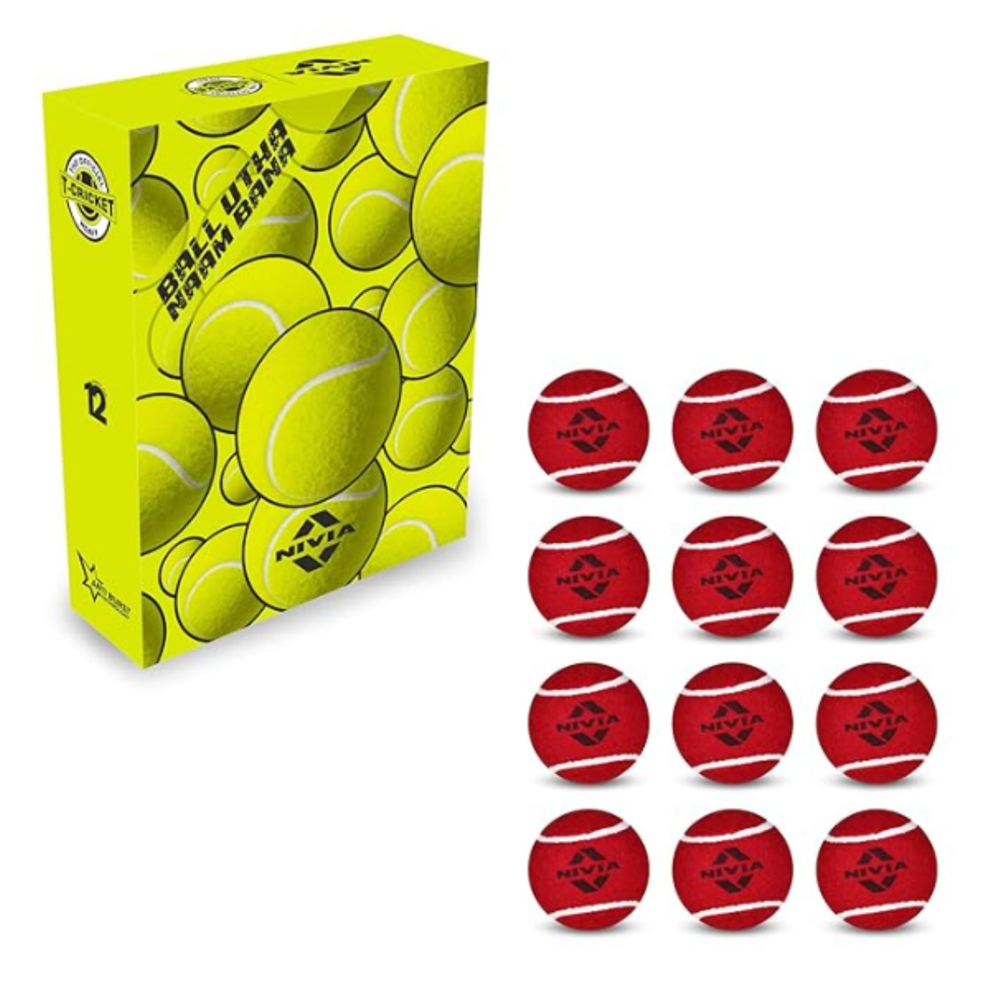 Nivia Heavy Weight Tennis Cricket Ball,  Heavy Tennis Balls for Players (Red, Pack of 12)