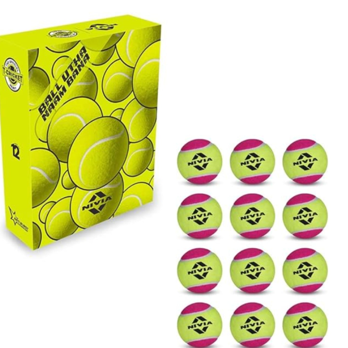 Nivia Cricket Tennis Ball  | Multi Colour  | (Pack of 12 Balls)