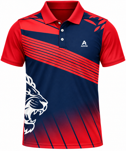 Premium Red & Navy Blue Sports Polo T-Shirt | Athletic Fit | Sublimation Sportswear